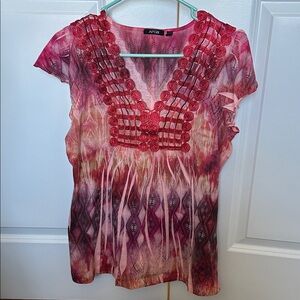 Apt. 9 Red and Pink V-Neck Blouse